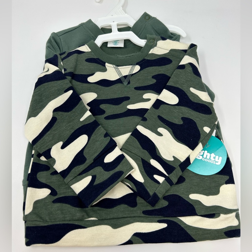 NWT Mighty Goods Baby Boy 9M Green Camo Sweatshirt Set